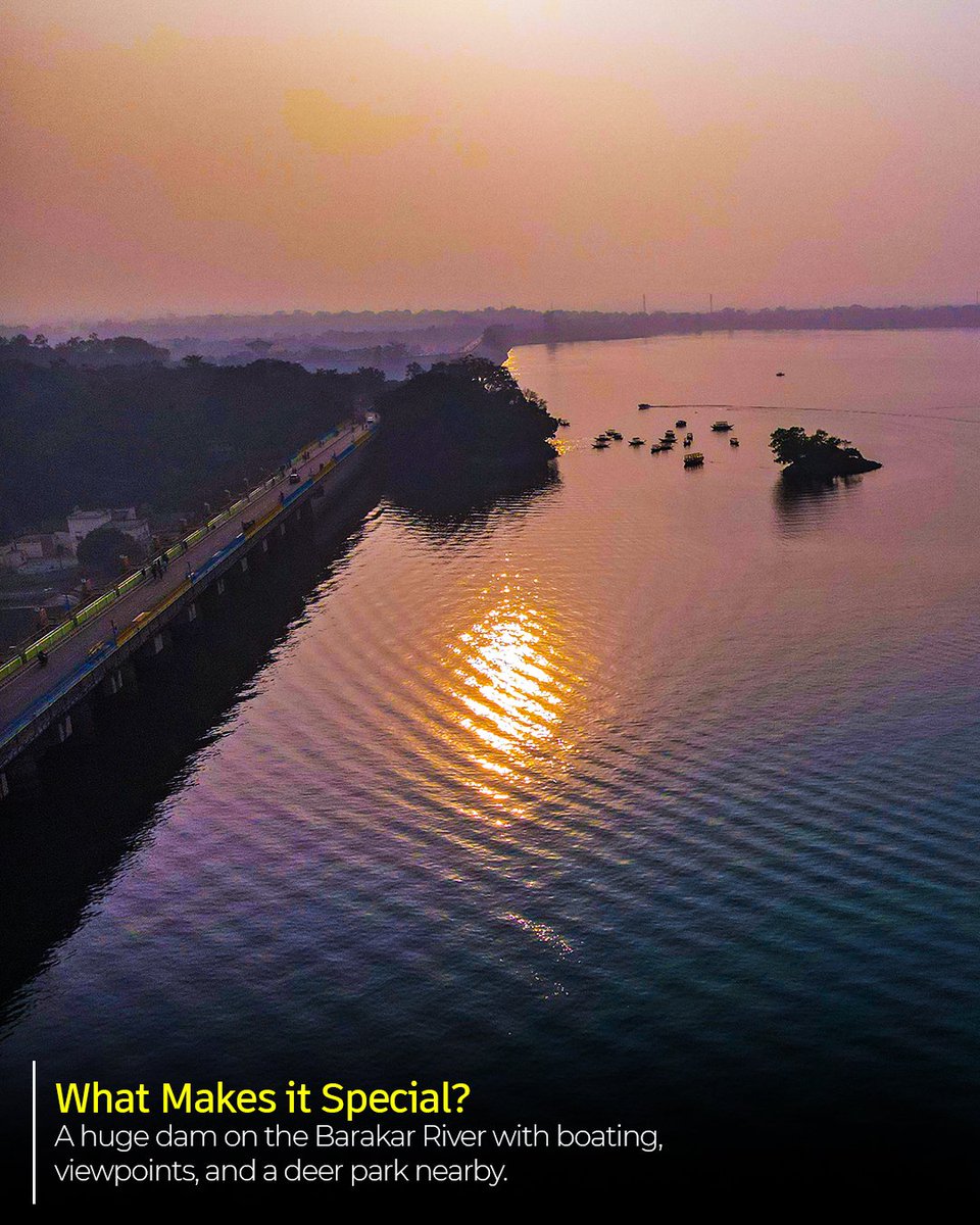 VisitJharkhand's tweet photo. One District. One Gem.
Dhanbad isn't just coal—it’s home to Maithon Dam! Just 48 km from the city, this scenic spot offers boating, sunset views & a deer park.
Perfect for a peaceful road trip! 🌊🛶
#MaithonDam #VisitJharkhand #DhanbadDiaries #OneDistrictOneGem
@HemantSorenJMM https://t.co/R6lT0a8CJD