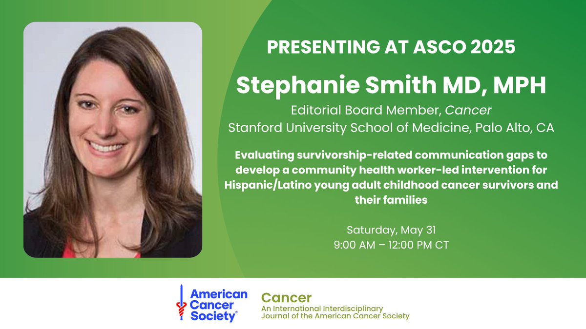 ACS Journal Cancer (@journalcancer) on Twitter photo #ASCO25 Poster spotlight🔦Editorial Advisory Board member Dr. Stephanie Smith presents research on community-led support to improve Hispanic/Latino young adult cancer survivorship care🤝
See her related insights on racism & survivor health:
acsjournals.onlinelibrary.wiley.com/doi/10.1002/cn…
<a href="/OncoAlert/">OncoAlert</a> #ASCO25 Poster spotlight🔦Editorial Advisory Board member Dr. Stephanie Smith presents research on community-led support to improve Hispanic/Latino young adult cancer survivorship care🤝
See her related insights on racism & survivor health:
acsjournals.onlinelibrary.wiley.com/doi/10.1002/cn…
<a href="/OncoAlert/">OncoAlert</a>
