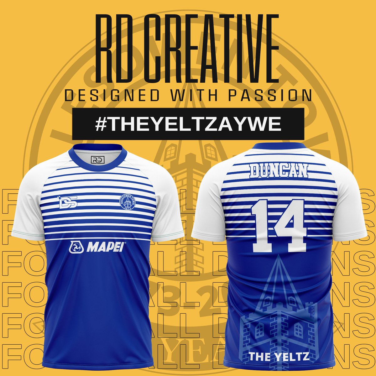 RDCreativeUK's tweet photo. The first 3 in the Non-league Concept range. Up first the home town club @halesowentownfc. Traditional home and away colours with a third kit in regularly used yellow and black. #theyeltzaywe https://t.co/XTpUhWOsKn