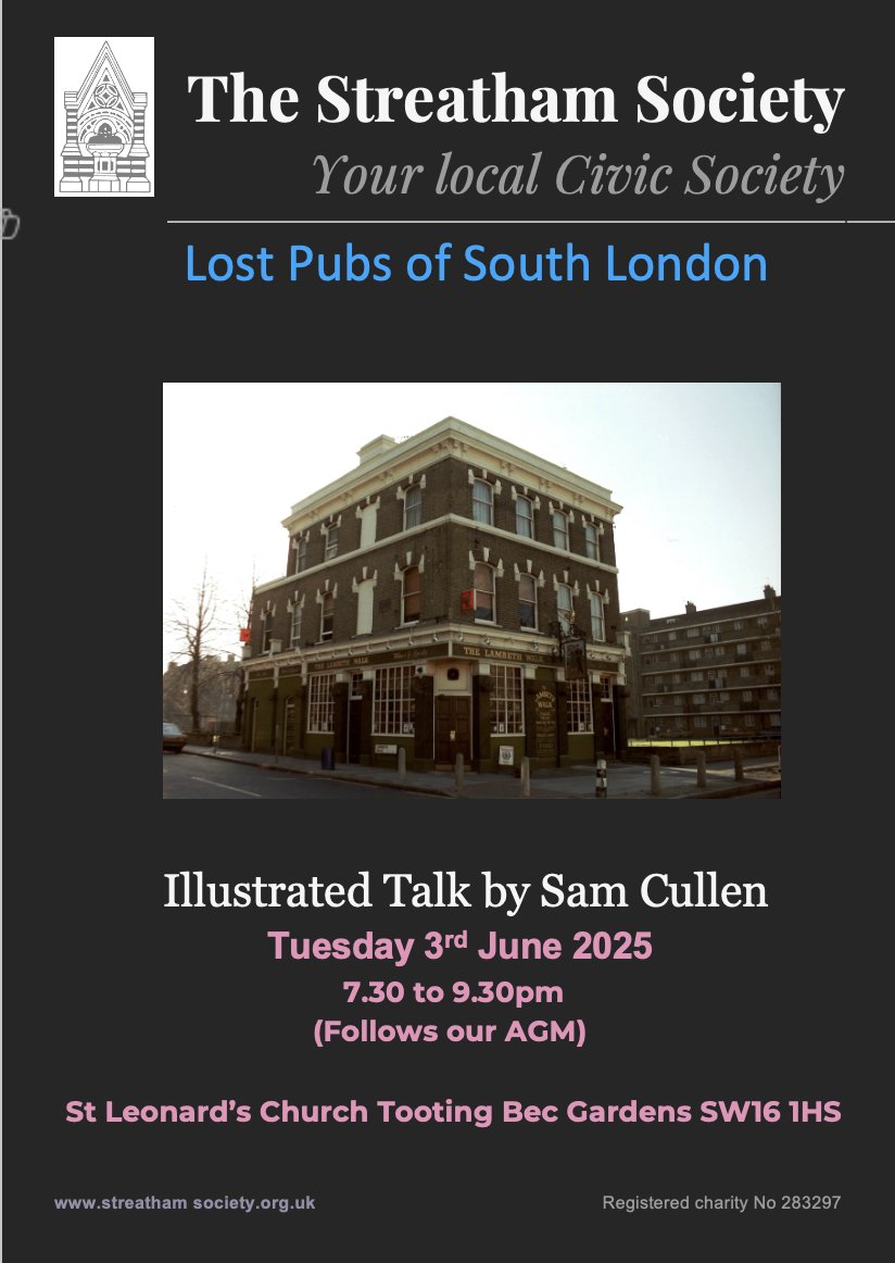 Looking forward to <a href="/innsidetrack/">Sam Cullen</a> Sam Cullen's free talk in Streatham this Tuesday 3rd June at St Leonard's on 'Lost Pubs of South London'.

There will be wine and light refreshments available.

Alas, we haven't pursuaded the Rector to allow us to cask condition ale in the Crypt.