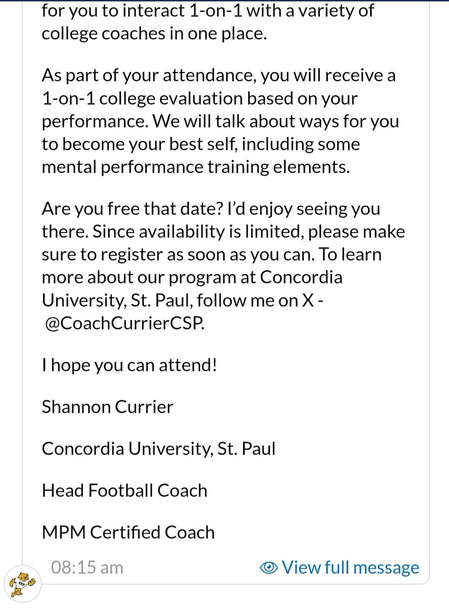 Aaron Reed (@aaronreed2029) on Twitter photo Thank you, <a href="/CSPBearsFB/">CSP Golden Bears Football</a>, for the X1 Showcase Camp invite in Nashville, TN.
<a href="/CoachCurrierCSP/">Coach-ShannonCurrier</a>
@mshseagles1 Thank you, <a href="/CSPBearsFB/">CSP Golden Bears Football</a>, for the X1 Showcase Camp invite in Nashville, TN.
<a href="/CoachCurrierCSP/">Coach-ShannonCurrier</a>
@mshseagles1