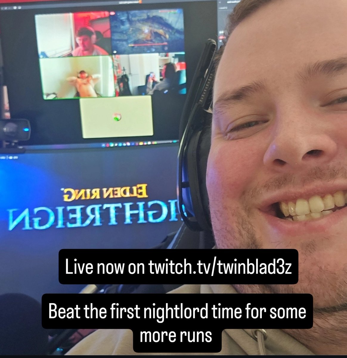 We live again playing some #eldenringnightreign  over on twitch.tv/twinblad3z with <a href="/Banana00400/">Banana0400</a>