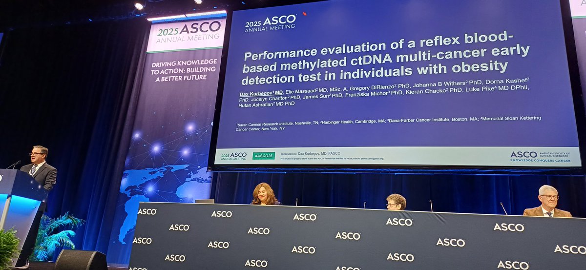 Fascinating session exploring MCED testing
- A positive MCED test is likely prognostic in advanced diseaze
- Prospective evaluation in clinical trials is essential
- Patients need prompt and accurate results
<a href="/ASCO/">ASCO</a>