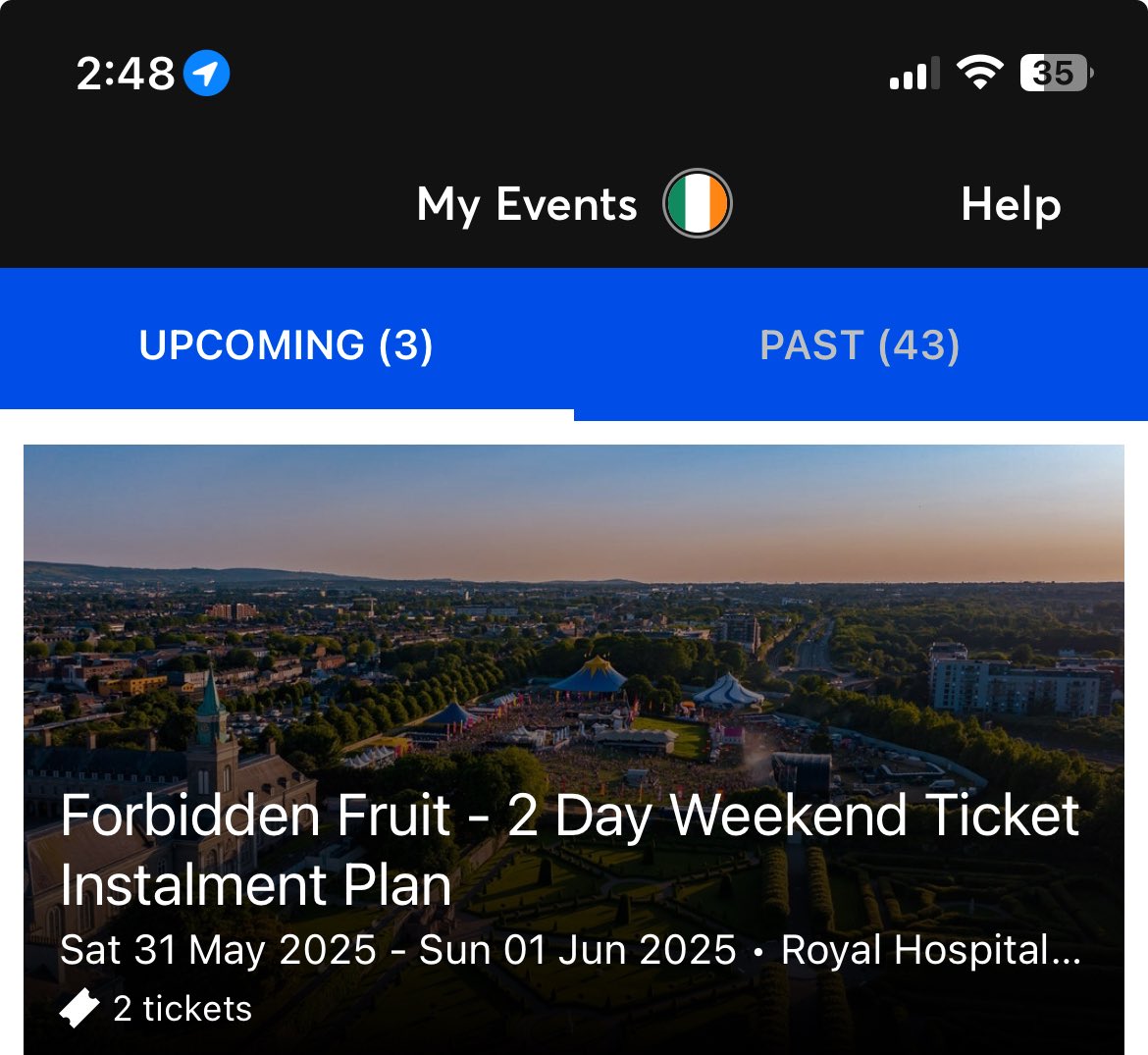 Two forbidden fruit tickets for sale, selling for €200 for both. #ticketfairy #forbiddenfruit