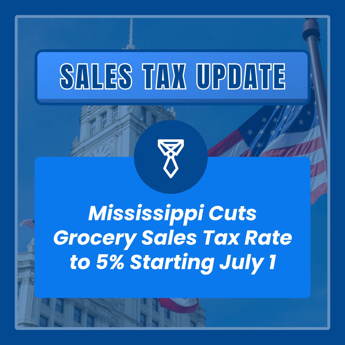 taxvalethq's tweet photo. 🚨 MS is dropping its grocery tax to 5% on July 1.

Retailers: update your POS + file using rate codes 40 or 41.

Full breakdown in our latest TaxByte: https://t.co/5iTTWFFNTv

#SalesTax #TaxUpdate #MississippiTax #RetailCompliance #TaxValet #TaxByte https://t.co/ILBBr3DqRw