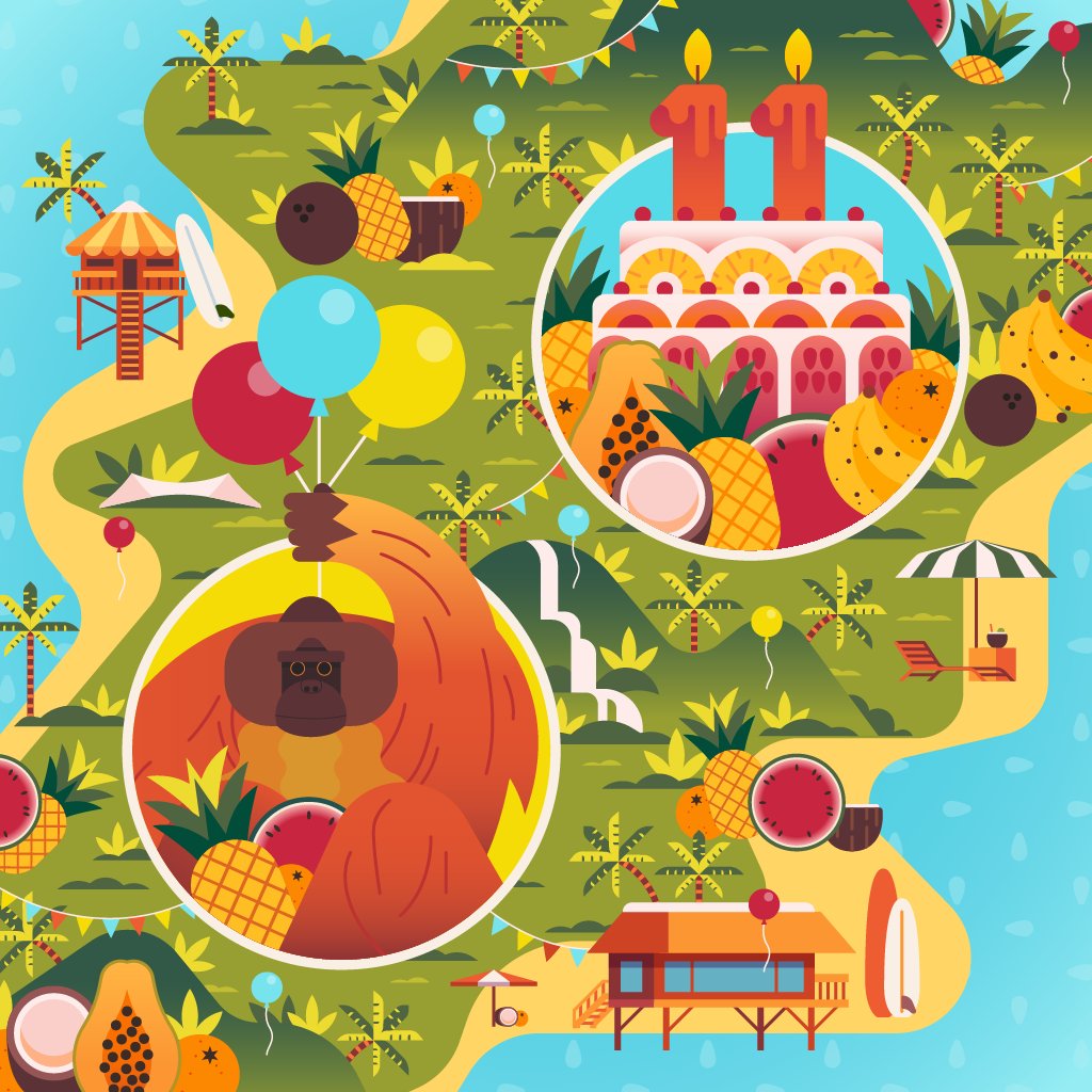 🥳 Yey, tropical Treasure Hunt live: twodot.onelink.me/5Gbn/11Birthday 

Dot Explorers, our Anniversary vacations have just started! Today’s program includes a tropical Treasure Hunt with occasional pauses for some coconut water.🥥 You coming?

#TwoDotsTurns11 #BirthdayVacations #TwoDots