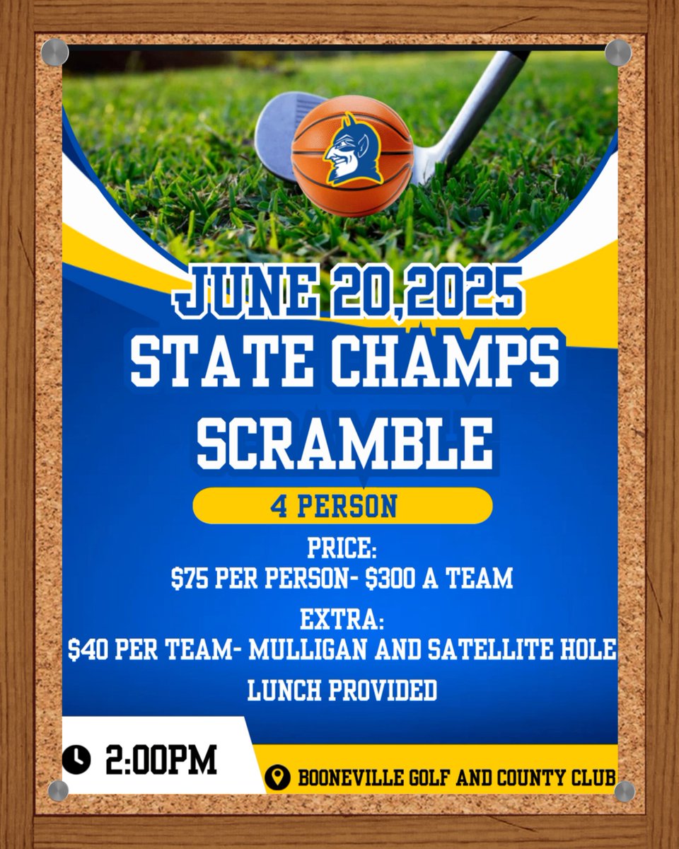 Booneville Blue Devil Basketball (@bluedevilshoops) on Twitter photo ποΈββοΈβ³ Swing into Spring β Weβre Rescheduling this Thing! β³ποΈββοΈ Our State Champs Golf Scramble has a brand new date, Weβre teeing it up β itβs gonna be great! All for a cause thatβll make your heart sing, Weβre raising the funds for those championship rings ππ#Fam1ly ποΈββοΈβ³ Swing into Spring β Weβre Rescheduling this Thing! β³ποΈββοΈ Our State Champs Golf Scramble has a brand new date, Weβre teeing it up β itβs gonna be great! All for a cause thatβll make your heart sing, Weβre raising the funds for those championship rings ππ#Fam1ly
