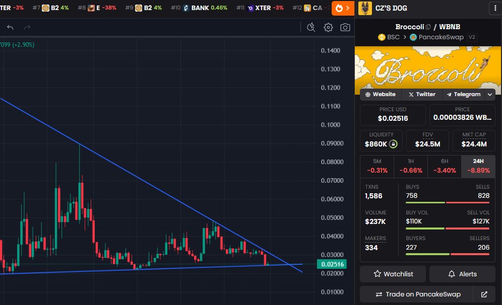 Entry zone, breakout could come at any time.

CA: 0x6d5AD1592ed9D6D1dF9b93c793AB759573Ed6714

#broccoli #broccoli714