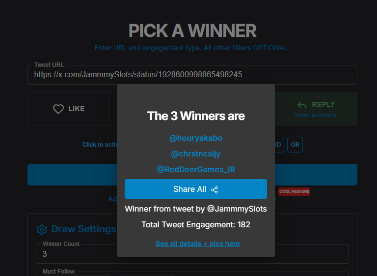 <a href="/JammmyRewards/">JammmyRewards</a> congrats first winner 
<a href="/xpickr/">Xpicker2</a> - <a href="/houryakabo/">houryakabo</a> xpickr.com/draw/174870014… #xpickr
