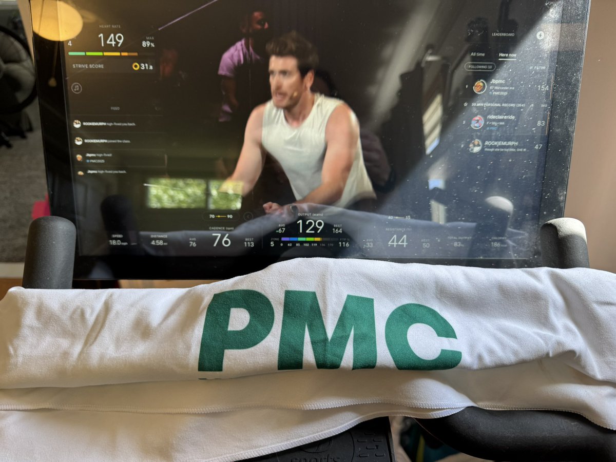 teamjakerides's tweet image. With rain in the forecast, we move @PanMass training indoors. Stacked rides for team training. Sixty two days and counting! #commit #pmc2025 #peloton #teamjake