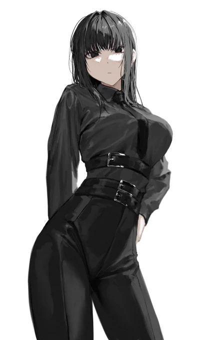 黒シャツ真っ黒目お姉さん