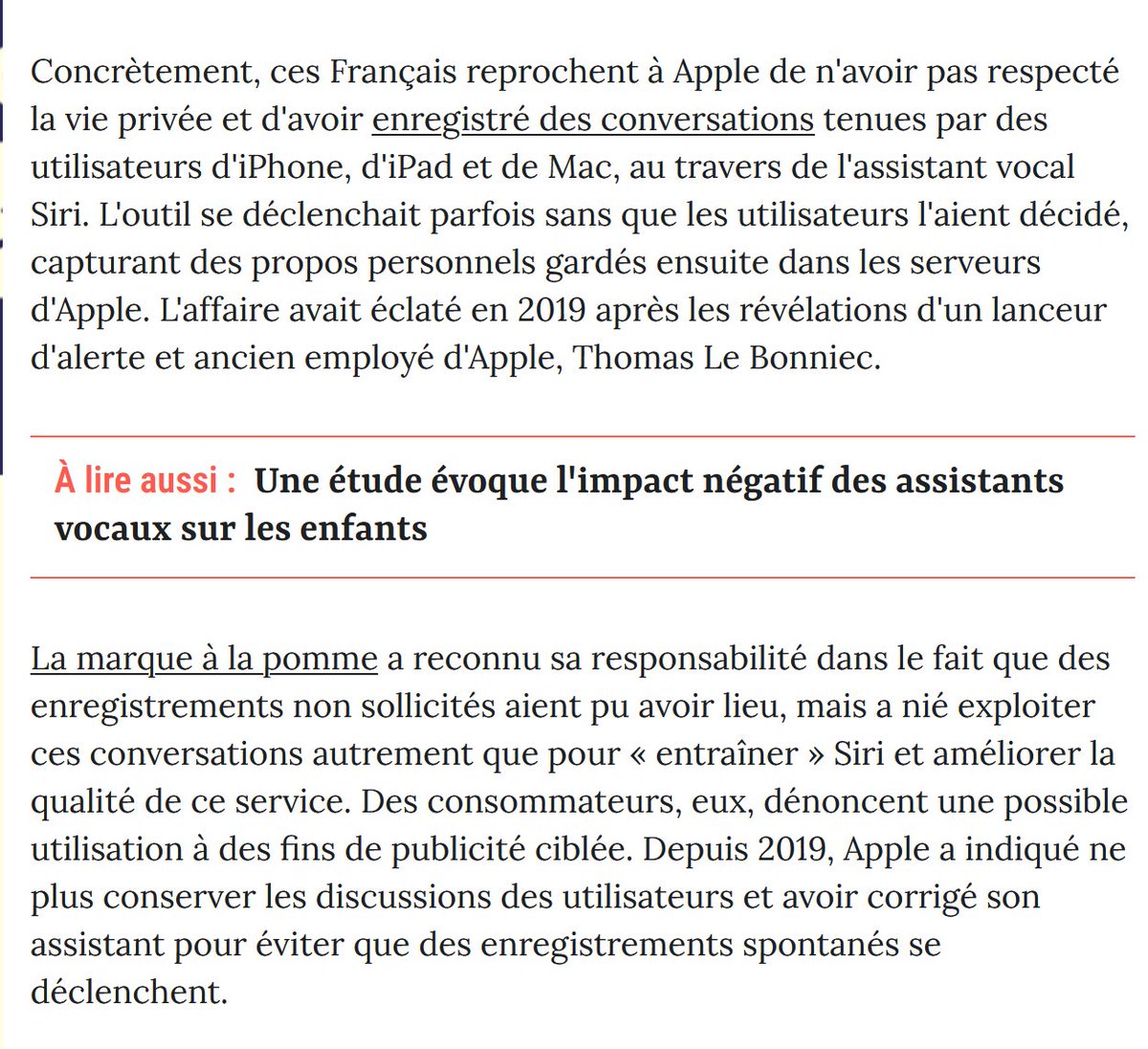 Dix jours après le lancement de l’action par deux cabinets d’avocats, des milliers de Français, qui estiment avoir été écoutés ou non, demandent à Apple une indemnisation.

=&gt; ecoutesabusives.fr 

Via Le Point