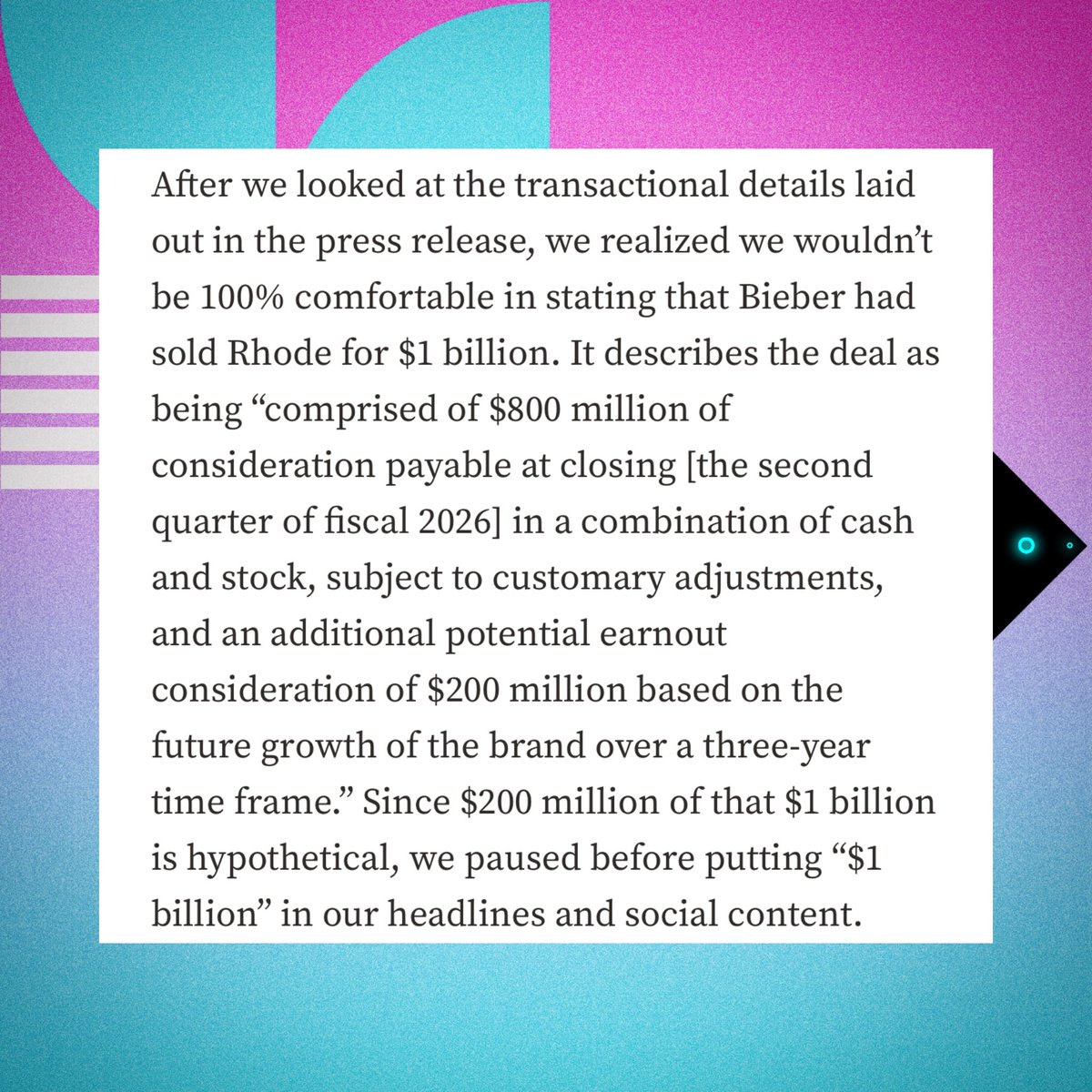 PopFactions's tweet image. Hailey Bieber’s fans drag beauty expert Allure after they revealed that Rhode sold on “hypothetical” numbers and ~$200 - 600 MILLION in cash.
Allure says calling Hailey a Billionaire would be a lie: “At Allure, we’re committed to choosing our words clearly and carefully—whether…