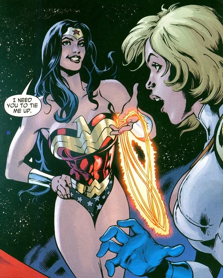 * Wonder Woman, Power Girl
Wonder Woman #41 (V3; 2010; DC Comics)
"A Murder of Crows, Part Two - Throwdown"
Writer: Gail Simone
Pencilers: Chris Batista, Fernando Dagnino
Inkers: Doug Hazlewood Raúl Fernández
Colorist: Brad Anderson
Letterer: Travis Lanham