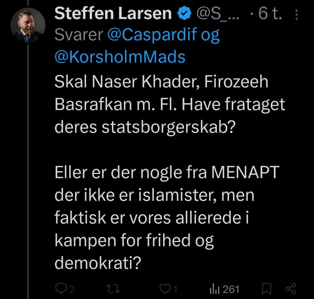 Dennis Corell (@dcorell) on Twitter photo Hvis danskerne fik valget.
Så tror jeg de ville være villige til at undvære
Naser Khader, Firozeeh Basrafkan, samt hundredtusindvis uintegrebare indvandrere.
Det er latterligt når <a href="/S_B_Larsen/">Steffen Larsen</a> tror at en promille af fremmede, kan gøre op for den katastrofe som Hvis danskerne fik valget.
Så tror jeg de ville være villige til at undvære
Naser Khader, Firozeeh Basrafkan, samt hundredtusindvis uintegrebare indvandrere.
Det er latterligt når <a href="/S_B_Larsen/">Steffen Larsen</a> tror at en promille af fremmede, kan gøre op for den katastrofe som