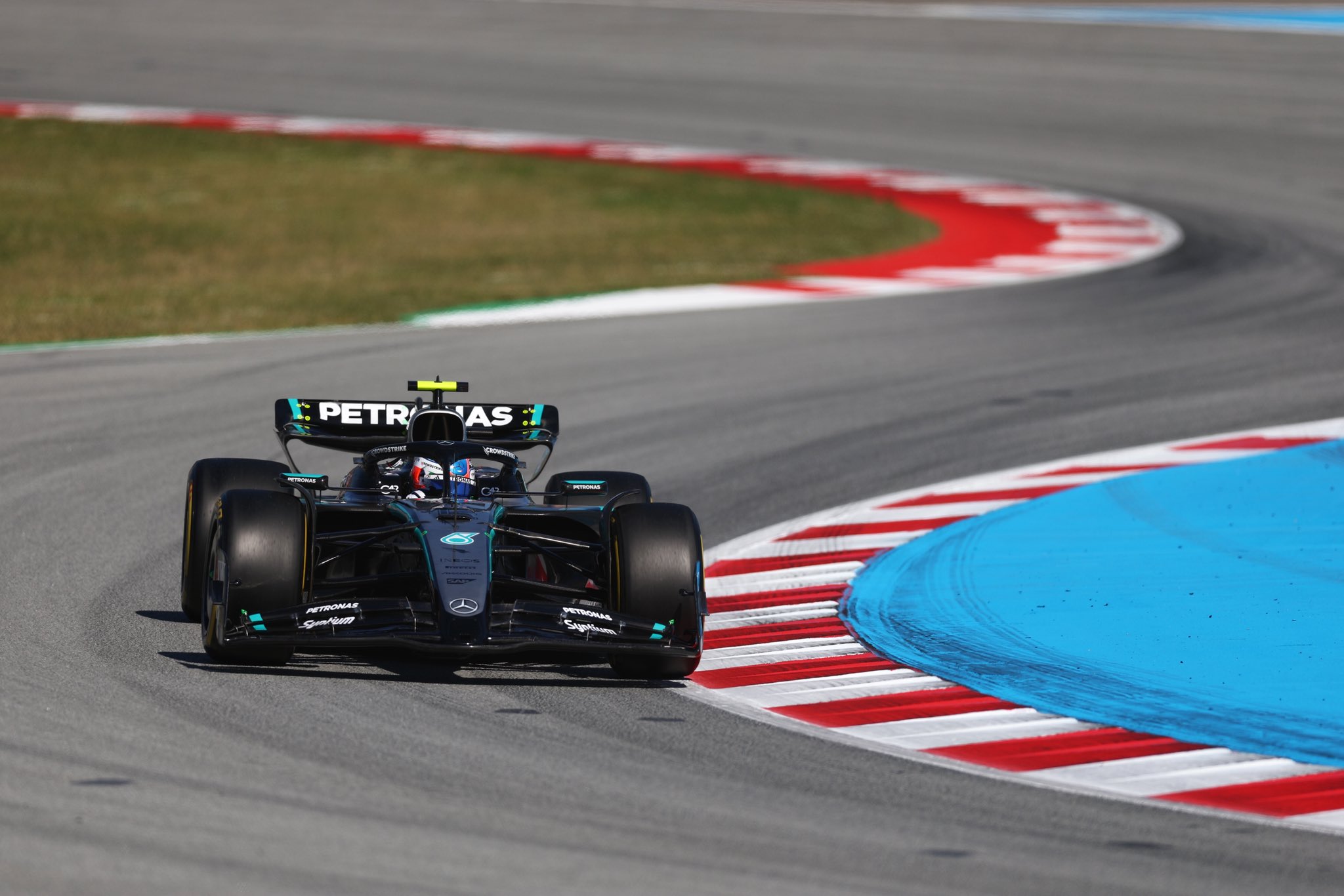 Kimi Antonelli driving the W16 around Barcelona