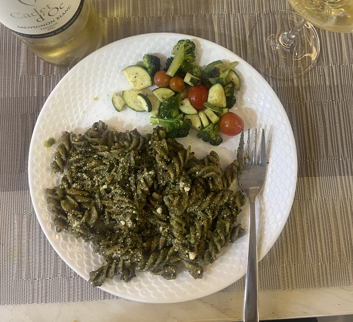 Getting into cooking a bit… made Fusilli Basil Pesto Pasta with homemade sauce :)