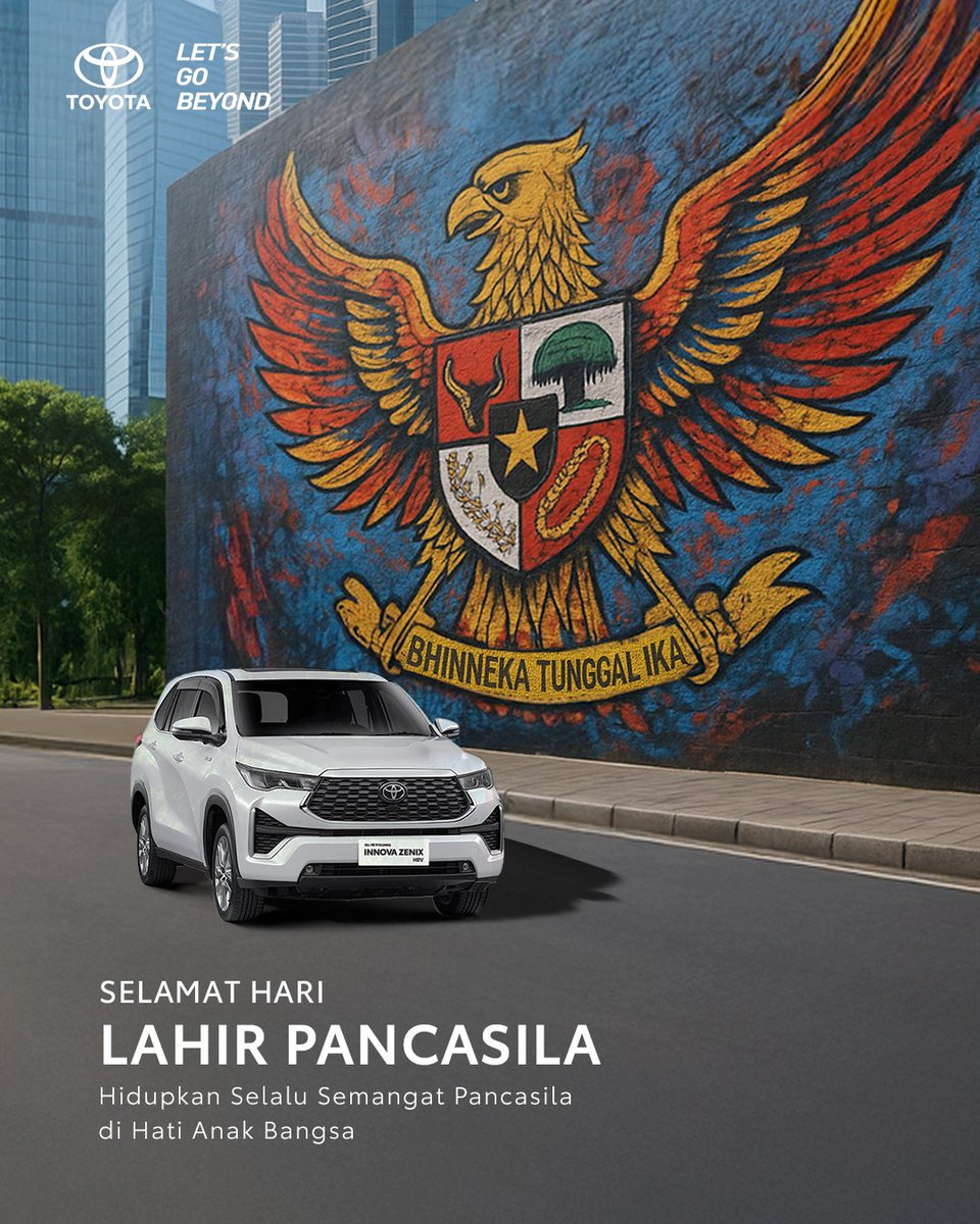 Mari kita jadikan nilai-nilai luhur bangsa sebagai pedoman bernegara untuk Indonesia yang semakin baik.

Selamat Hari Lahir Pancasila.

#ToyotaIndonesia