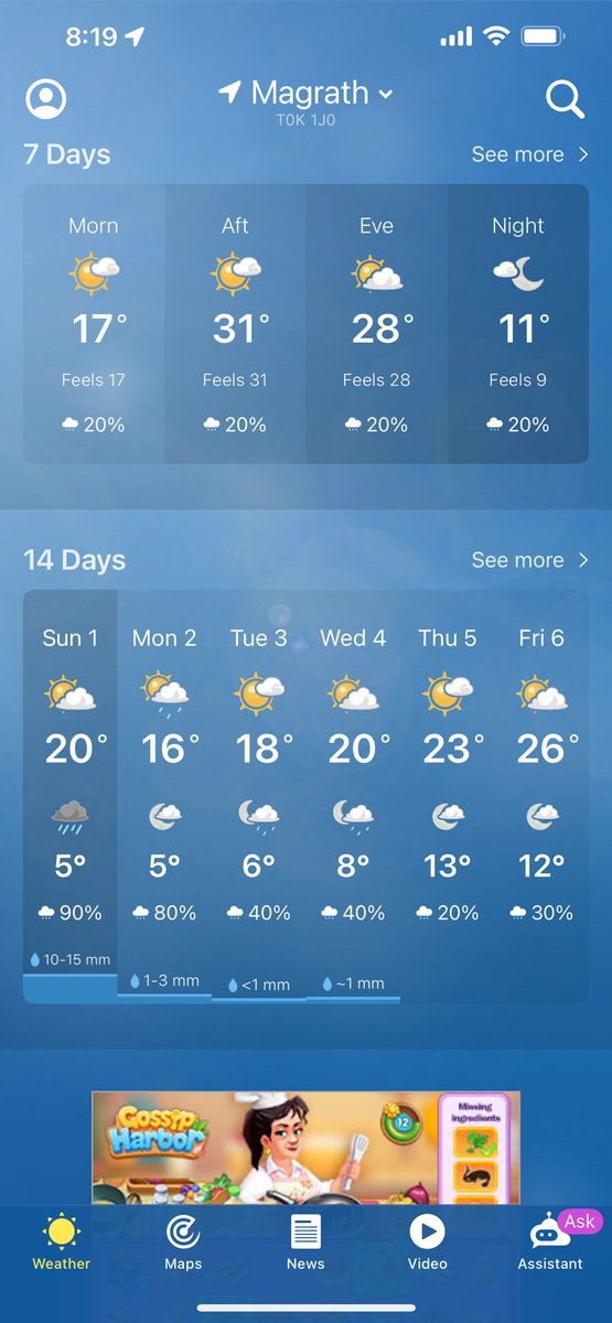 Interesting. Same app. Same location.  Same time. 2 different phones. Look at POP for tomorrow..