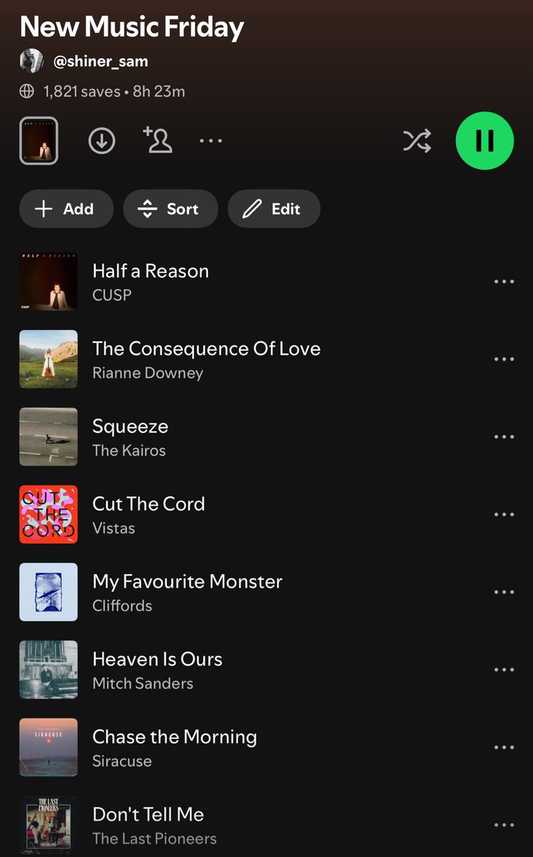 shiner_sam (@shiner_sam) on Twitter photo Playlist update time ππΌ
Another superb week of new releases π₯!
<a href="/cuspband_/">CUSP</a>
<a href="/TheKairos1/">The Kairos</a>
<a href="/riannedowney_/">Rianne Downey</a>
<a href="/vistasmusic/">vistas</a>
<a href="/cliffordsbandie/">Cliffords</a>
<a href="/siracusemusic/">SIRACUSE</a>
<a href="/thelastpioneers/">The Last Pioneers</a>
<a href="/musicthejuice/">The Juice</a>
<a href="/TheLathums/">THE LATHUMS</a>
<a href="/thespitfiresuk/">The Spitfires</a> & more
#NewMusicFriday
π§ open.spotify.com/playlist/0q1QAβ¦ Playlist update time ππΌ
Another superb week of new releases π₯!
<a href="/cuspband_/">CUSP</a>
<a href="/TheKairos1/">The Kairos</a>
<a href="/riannedowney_/">Rianne Downey</a>
<a href="/vistasmusic/">vistas</a>
<a href="/cliffordsbandie/">Cliffords</a>
<a href="/siracusemusic/">SIRACUSE</a>
<a href="/thelastpioneers/">The Last Pioneers</a>
<a href="/musicthejuice/">The Juice</a>
<a href="/TheLathums/">THE LATHUMS</a>
<a href="/thespitfiresuk/">The Spitfires</a> & more
#NewMusicFriday
π§ open.spotify.com/playlist/0q1QAβ¦
