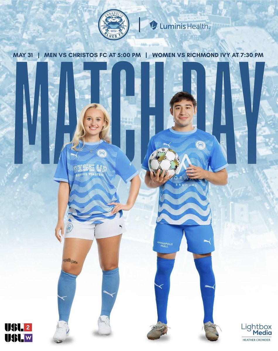 AnnapolisBlues's tweet photo. All eyes on the Blues 👊

It’s officially home opener day in Annapolis, let’s Shell Out!

🙋‍♂️ at 5:00 PM vs @christos_fc 
🙋‍♀️ at 7:30 PM vs @richmondivysc 
📺 Stream on NBC SportsEngine Play- linked in bio
🎟️ Available in the link in bio https://t.co/6px65U5IZ8