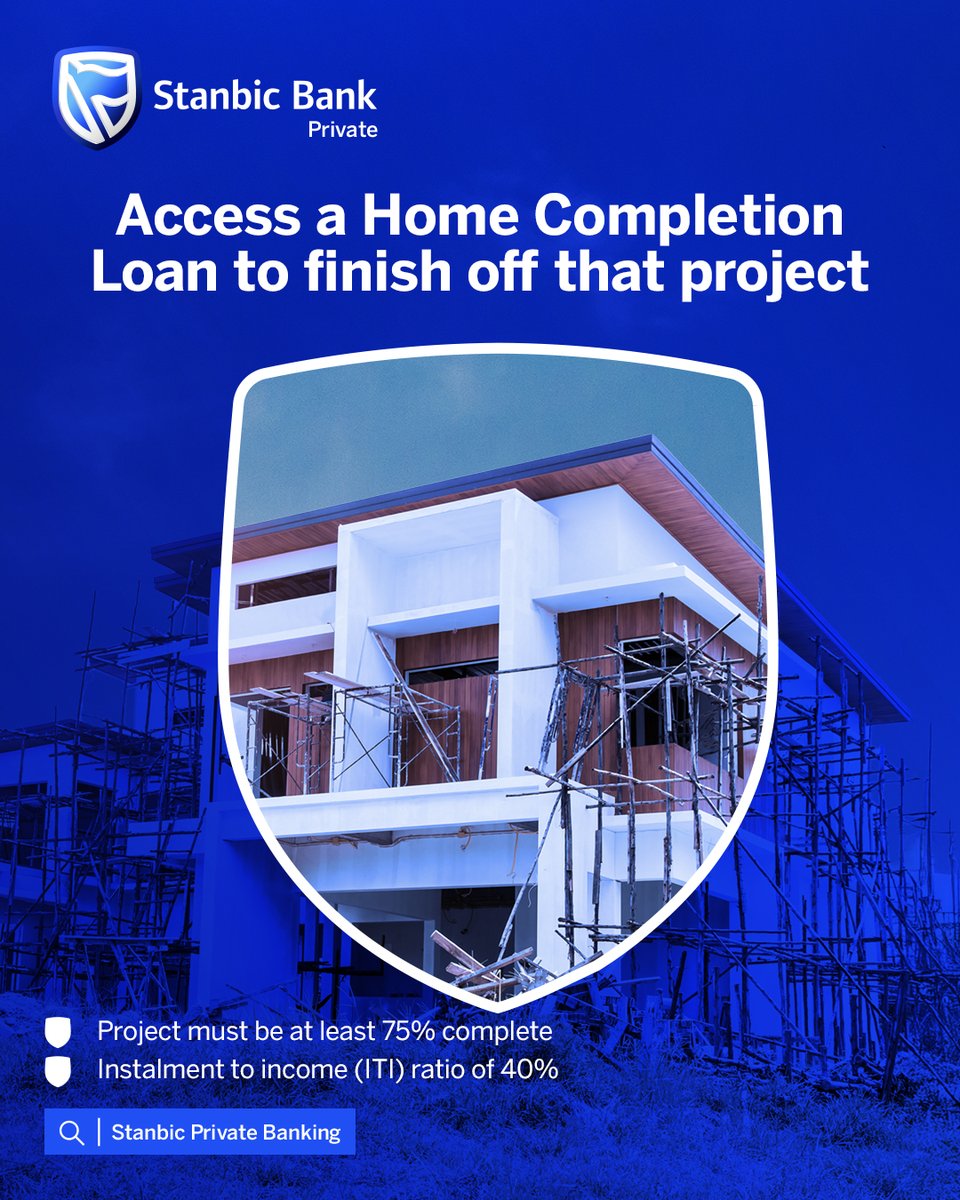 Turn your unfinished space into your dream address.
Flexible funding options to help you finish your home, your way.

#StanbicPrivateBanking
#AmbitionNeverStops
#TheBestPrivateBankInTanzania