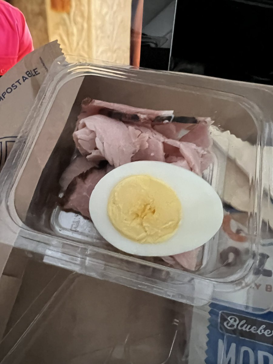Snakeboi_Karate's tweet photo. @AmericanAir thanks for the amazing breakfast in first class you trash can airline. Half an egg and a slice of slimey ham. Great. https://t.co/wChzEB6Ski