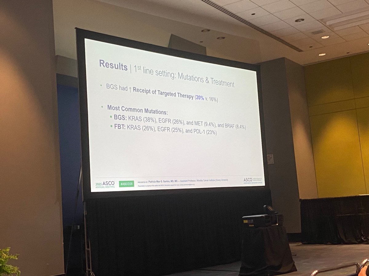 Barnes_J_M's tweet image. Broad-based genomic testing (beyond focused biomarker testing alone) for patients with advanced NSCLC led to ⬆️ targeted agent use and subsequently ⬆️ PFS & OS.
@TrishaSantosMD #ASCO25