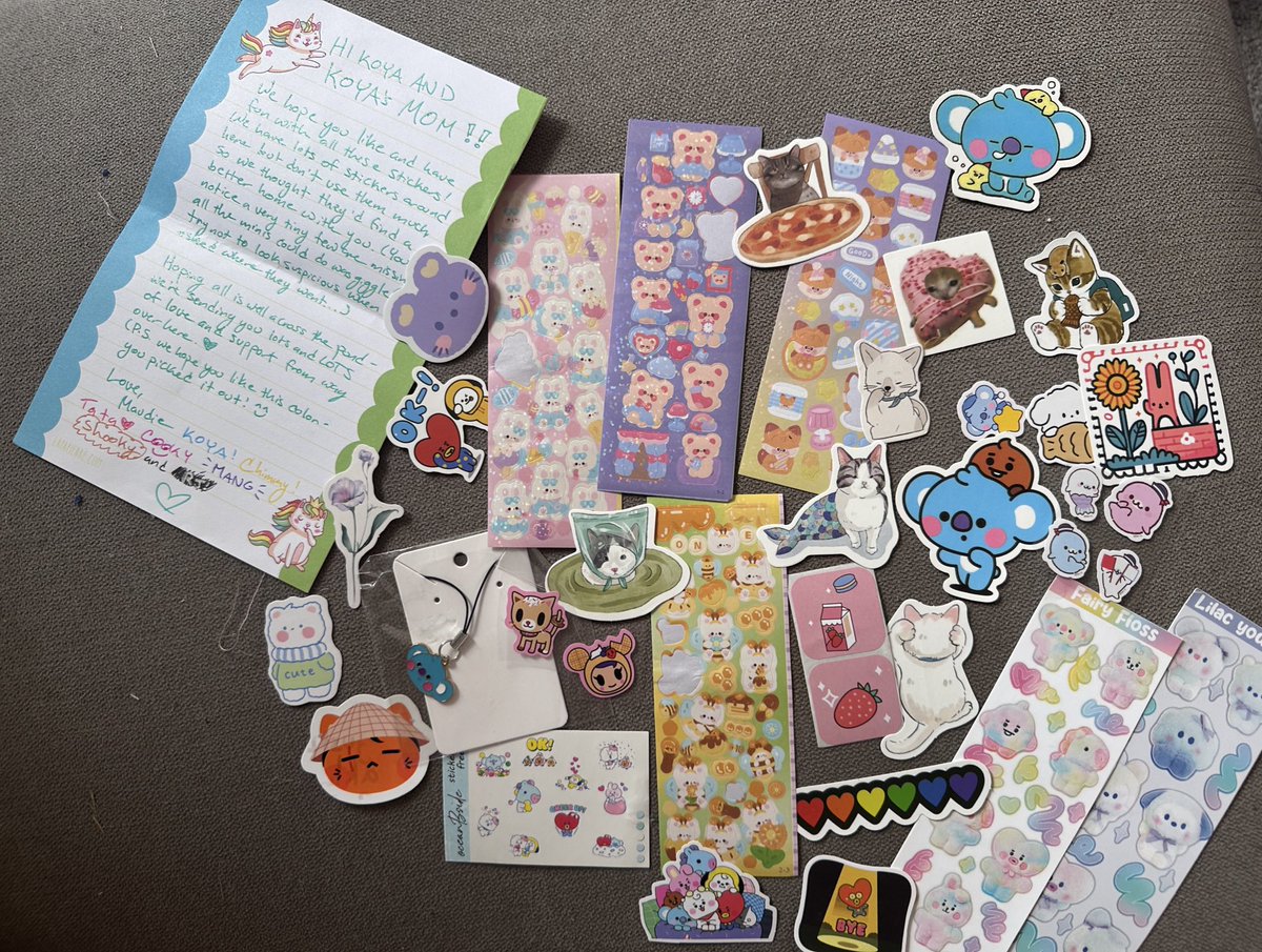 Jie ๐ฐ๐๐ (they/them) (@jiejie_aini) on Twitter photo When you get mail from <a href="/sunnysoulmates/">๐๐'maude'โท</a> and all her little guys.
LOOK AT ALL THE STICKERS!!!!! ๐ฅน๐ฅน๐ฅน๐ฅน I woke up feeling awful and this cheered me up so much. (The Koya charm is now on my phone) When you get mail from <a href="/sunnysoulmates/">๐๐'maude'โท</a> and all her little guys.
LOOK AT ALL THE STICKERS!!!!! ๐ฅน๐ฅน๐ฅน๐ฅน I woke up feeling awful and this cheered me up so much. (The Koya charm is now on my phone)