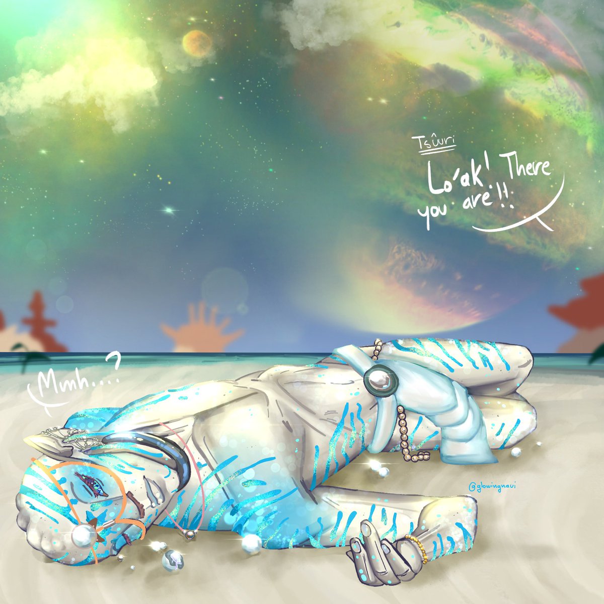 glowingnavi's tweet image. Finally finished it- Pearls!Lo’ak illustration 😚🩵🩵 my favourite part about this drawing is the sky ngl @Netaxsy