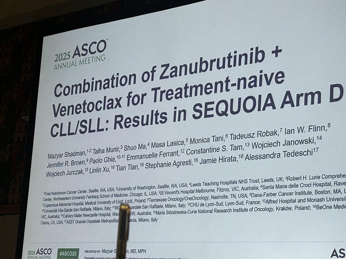 Fred Hutchinson Cancer Center (@fredhutch) on Twitter photo .<a href="/mshadman/">Mazyar Shadman, MD MPH</a> of Fred Hutch presents
combination of zanubrutinib (zanu) + venetoclax (ven) for treatment-naive (TN) #CLL/SLL: results in SEQUOIA arm D at #ASCO25 brnw.ch/21wT3Ph .<a href="/mshadman/">Mazyar Shadman, MD MPH</a> of Fred Hutch presents
combination of zanubrutinib (zanu) + venetoclax (ven) for treatment-naive (TN) #CLL/SLL: results in SEQUOIA arm D at #ASCO25 brnw.ch/21wT3Ph