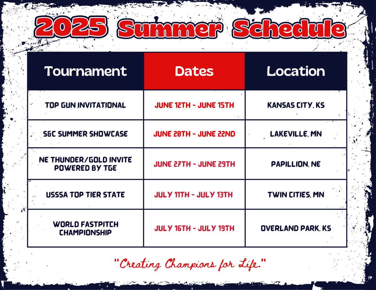 AllysonGrobner's tweet photo. Here is my summer schedule! So excited to get back out on the field with my summer team. https://t.co/z05FrapsjJ