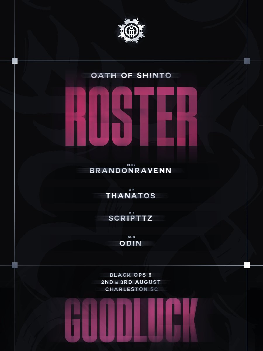 WeareOath (@taketheoathgg) on Twitter photo We are teaming up with <a href="/ShintoGC/">Shinto Gaming Club</a> for the Charleston, SC LAN hosted by <a href="/Sitched/">flippin</a>
Representing Oath of Shinto:
<a href="/BrandonRavenn/">πππππππ</a>
<a href="/ThanatosV1/">Duston</a>
<a href="/OdinSon_US/">Odin</a>
<a href="/ScripTTz/">JoJo</a>
#TaketheOath π€Ώπ±
Good luck boys, lock inπ«‘ We are teaming up with <a href="/ShintoGC/">Shinto Gaming Club</a> for the Charleston, SC LAN hosted by <a href="/Sitched/">flippin</a>
Representing Oath of Shinto:
<a href="/BrandonRavenn/">πππππππ</a>
<a href="/ThanatosV1/">Duston</a>
<a href="/OdinSon_US/">Odin</a>
<a href="/ScripTTz/">JoJo</a>
#TaketheOath π€Ώπ±
Good luck boys, lock inπ«‘