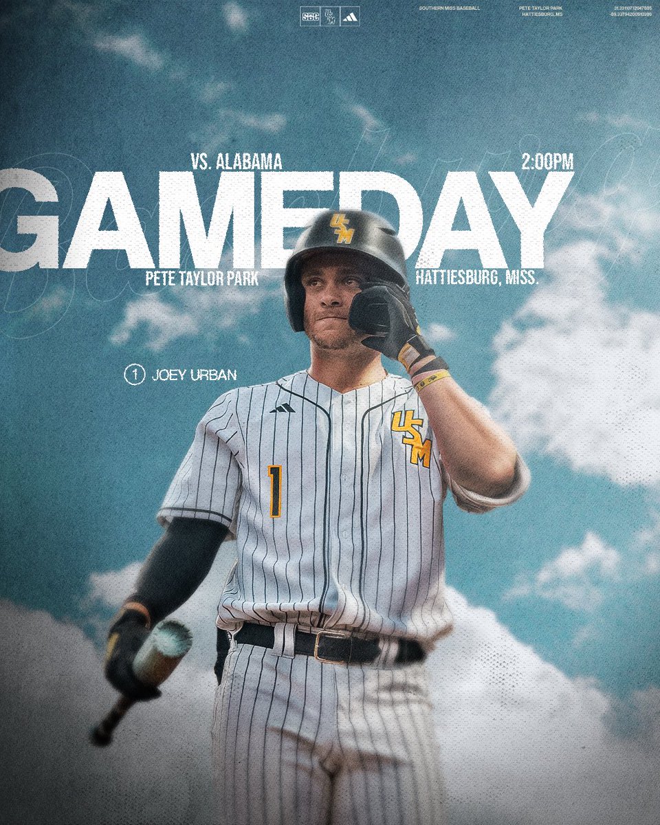 𝐓𝐢𝐦𝐞 𝐭𝐨 𝐑𝐞𝐬𝐩𝐨𝐧𝐝.

🆚: (2) Alabama
⌚️: 2 p.m.
📍: Hattiesburg, Miss.
🏟: Pete Taylor Park/Hill Denson Field
📺: smttt.info/4mEYv8X (ESPN2)
📻: smttt.info/Listen
📊: smttt.info/3HcTkg9

#EverythingMatters | #SMTTT