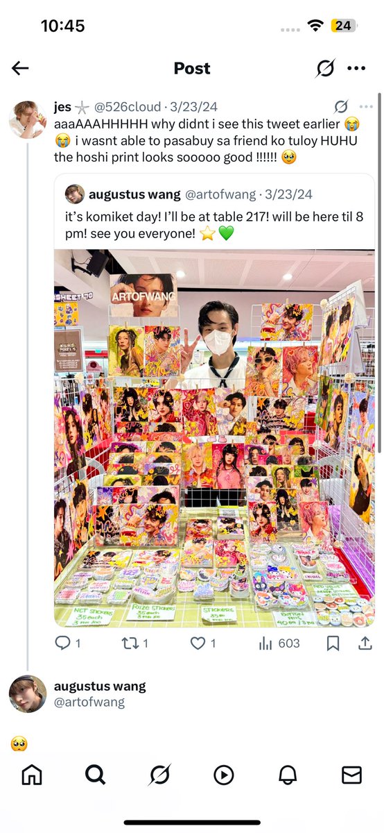 526cloud's tweet image. from wanting the hoshi print in 2024 to visiting moody club to get @artofwang’s postcard as a gift for my friend last valentine’s in between my classes in katip to actually getting myself some of the cutest and #sentimental postcards from caf … oh i an 4evaaaa a fan of ur work!!