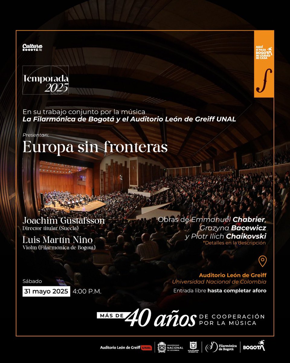 Colmundo Radio (@colmundoradio) on Twitter photo #Cultura| La <a href="/filarmonibogota/">Orquesta Filarmónica de Bogotá</a> 🎻 ofrecerá un concierto gratuito titulado “España sin fronteras” 🇪🇸en el auditorio León de Greiff hoy a las 4 p.m. Entrada libre hasta completar aforo #Músiclásica #ópera #Cultura| La <a href="/filarmonibogota/">Orquesta Filarmónica de Bogotá</a> 🎻 ofrecerá un concierto gratuito titulado “España sin fronteras” 🇪🇸en el auditorio León de Greiff hoy a las 4 p.m. Entrada libre hasta completar aforo #Músiclásica #ópera