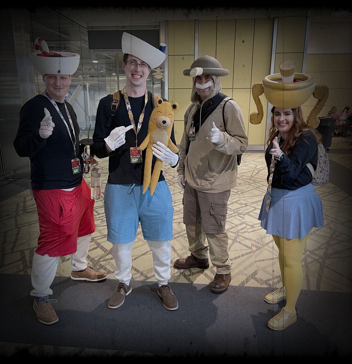 Merry Bear was just tickled to meet the entire Cuphead gang at PAX. #cuphead #cosplay #pax #paxeast #gameart