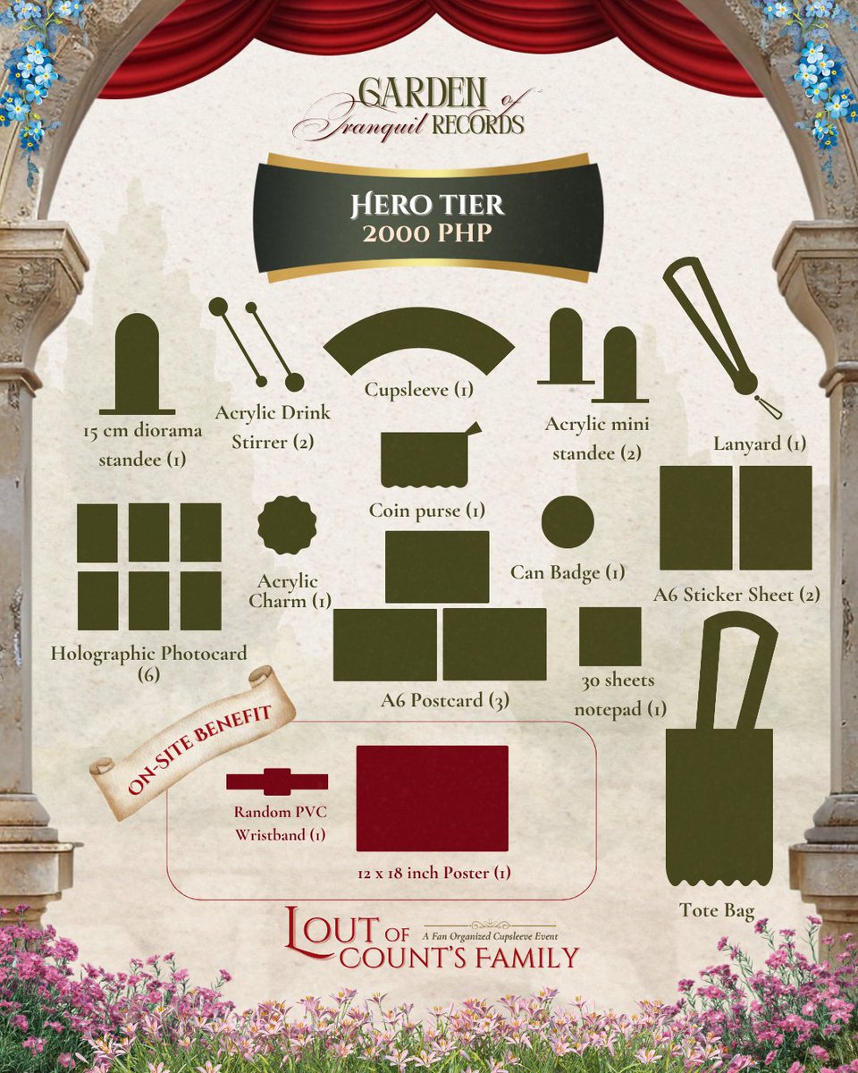 We’re halfway through revealing our Noble artist lineup chosen by His Highness for celebrating our heroes!

Oh — what’s that in the mist? 
The Palace has revealed the kits! Pre-Order starts on July 17, 8 PM PHT!

#LCFCupsleeveEvent
#LCF_GardenOfTranquilRecords
#LoutofCountsFamily