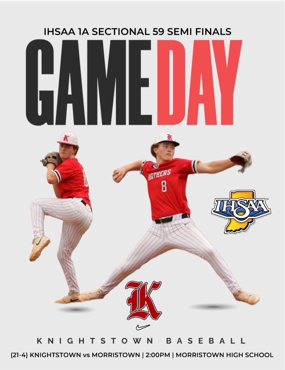 PANTHERS GAMEDAY (21-4) Knightstown Panthers take on Morristown Yellow Jackets today at 2:00pm for the IHSAA 1A Sectional 59 Semi Finals. Location at Morristown High School. Sophomore RHP Carter Gossett (5-1) will get the start on the mound.