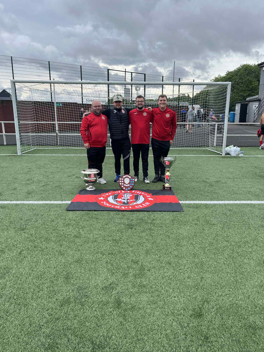 TREBLE WINNING MANAGEMENT TEAM 🔴⚫️🏆🏆🏆

Co Managers <a href="/tamgraham88/">Tam Graham</a> &amp; <a href="/KieranS2511/">Kieran Scott</a>, team coach <a href="/markc6799/">Mark Cunningham</a> and Goalkeeper coach <a href="/AidanS26/">Aidan Scott</a>, what a team 👏🏻🔴⚫️

From putting on sessions, organising parks, washing kits on a weekly basis this is their reward 👏🏻👏🏻

#dreamteam