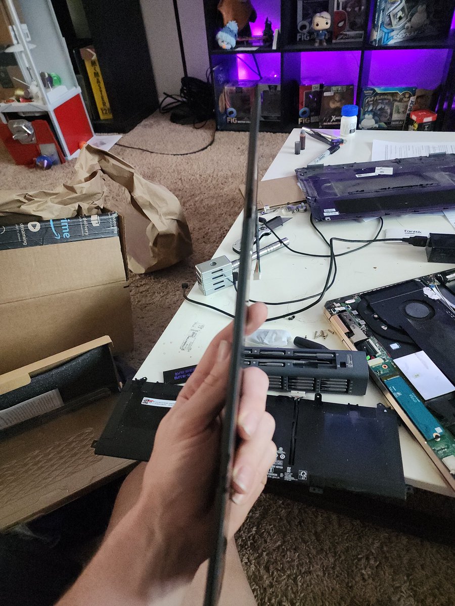 PrintedDiff's tweet image. What happens when your $2800, 8 year old mobile 3D modeling/gaming computer has developed a danger pillow? Fix it for $45 with a replacement battery! Considering this computer is super powerful and can fold into a tablet for modeling with @nomadsculpt, I'm really glad I fixed it!