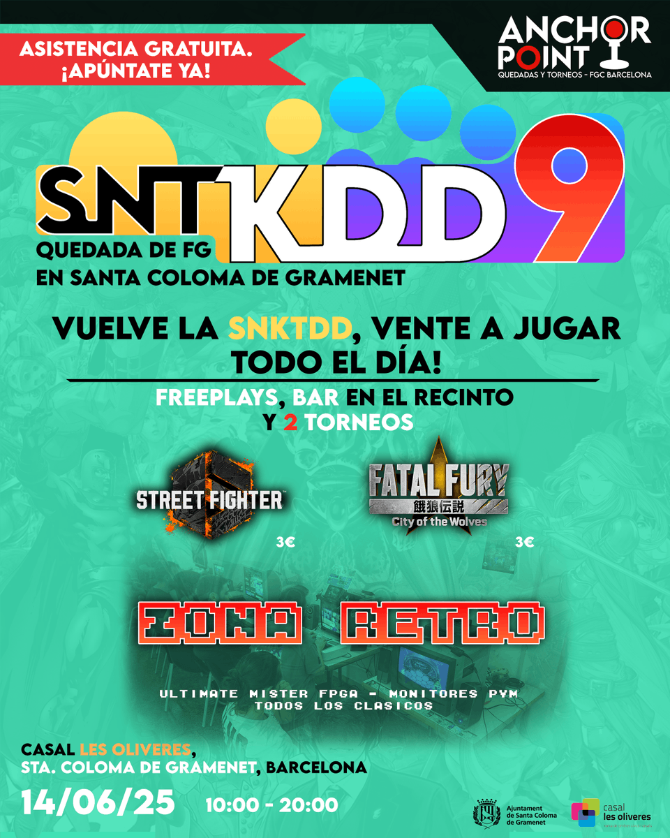 Ya casi 10 ediciones! Volvemos una vez más con la #SNTKDD9 , la 3ª de este año.

Ven a jugar gratis todo el día a todo tipo de juegos de lucha! Tendremos todos los juegos, viejos y nuevos disponibles

Además haremos 2 torneos opcionales: FF:COTW y SF6

Apúntate ya!🔥🔥🔥