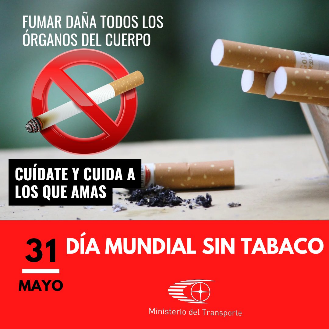 MitransCuba's tweet image. Concientizar a las personas sobre los efectos nocivos y letales del consumo de tabaco y de la exposición pasiva al humo de esta sustancia, constituye el principal objetivo del  Día Mundial sin Tabaco.