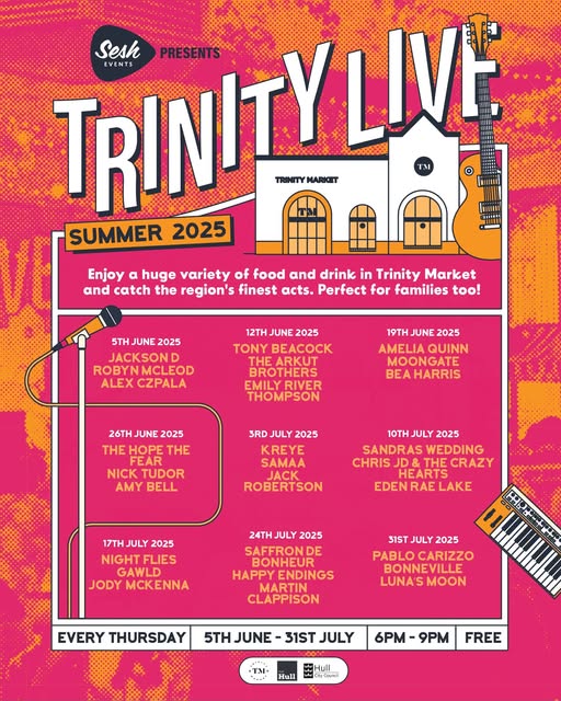 VisitHullEvents (@visithullevents) on Twitter photo Trinity Live returns this Thursday! 🙌
Packed with all the stellar musical acts and tasty food as before, set in the lovely Trinity Market! 🎸
Checkout the line-ups below! 👇
📍 <a href="/TrinityMarket1/">Trinity Market Hull</a>
📆 Thursday Nights
👉 loom.ly/v5XkAHk
#MustBeHull Trinity Live returns this Thursday! 🙌
Packed with all the stellar musical acts and tasty food as before, set in the lovely Trinity Market! 🎸
Checkout the line-ups below! 👇
📍 <a href="/TrinityMarket1/">Trinity Market Hull</a>
📆 Thursday Nights
👉 loom.ly/v5XkAHk
#MustBeHull