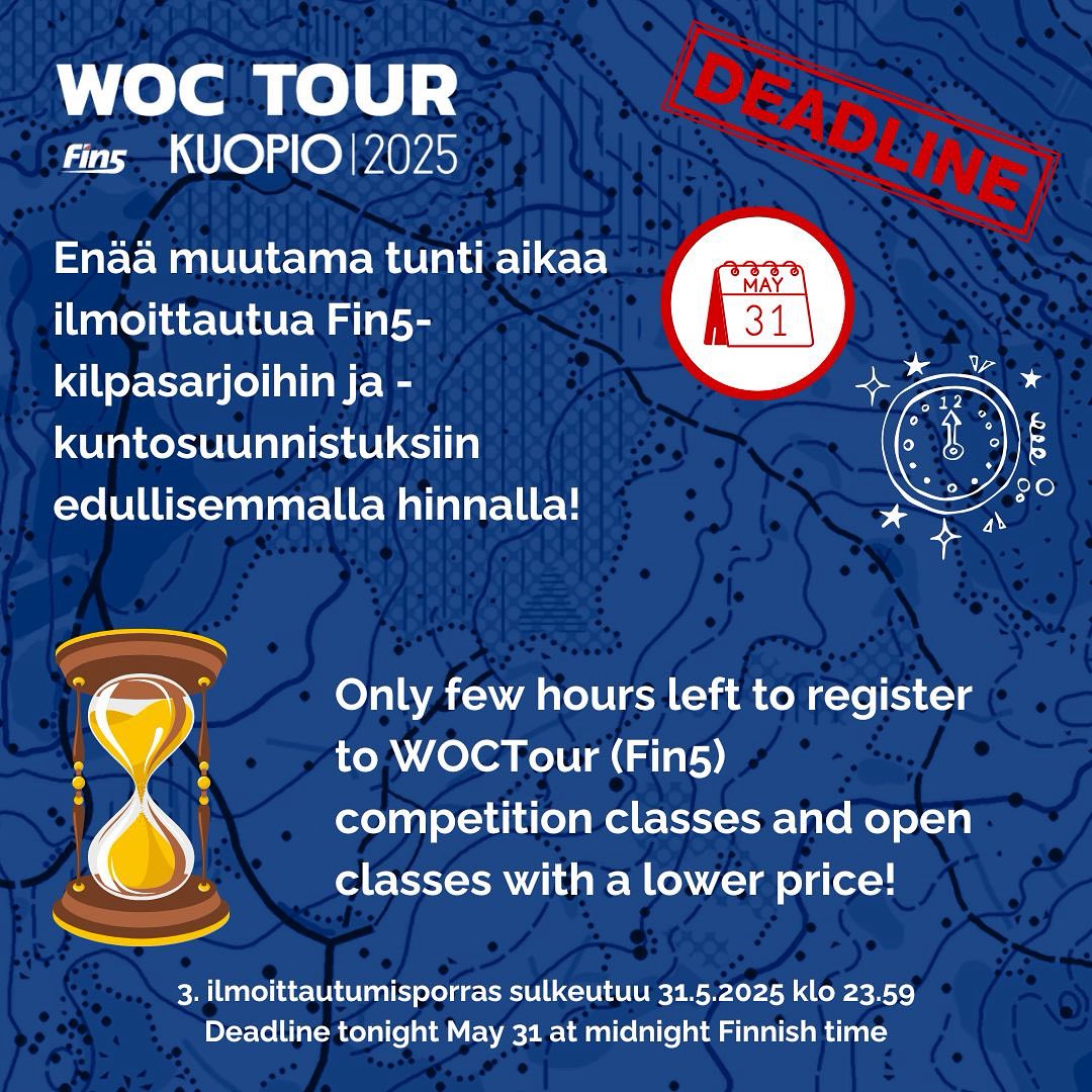 Vielä ehtii suunnistamaan edullisempaan hintaan Finille MM-kisaviikolla Kuopiossa. Tervetuloa!