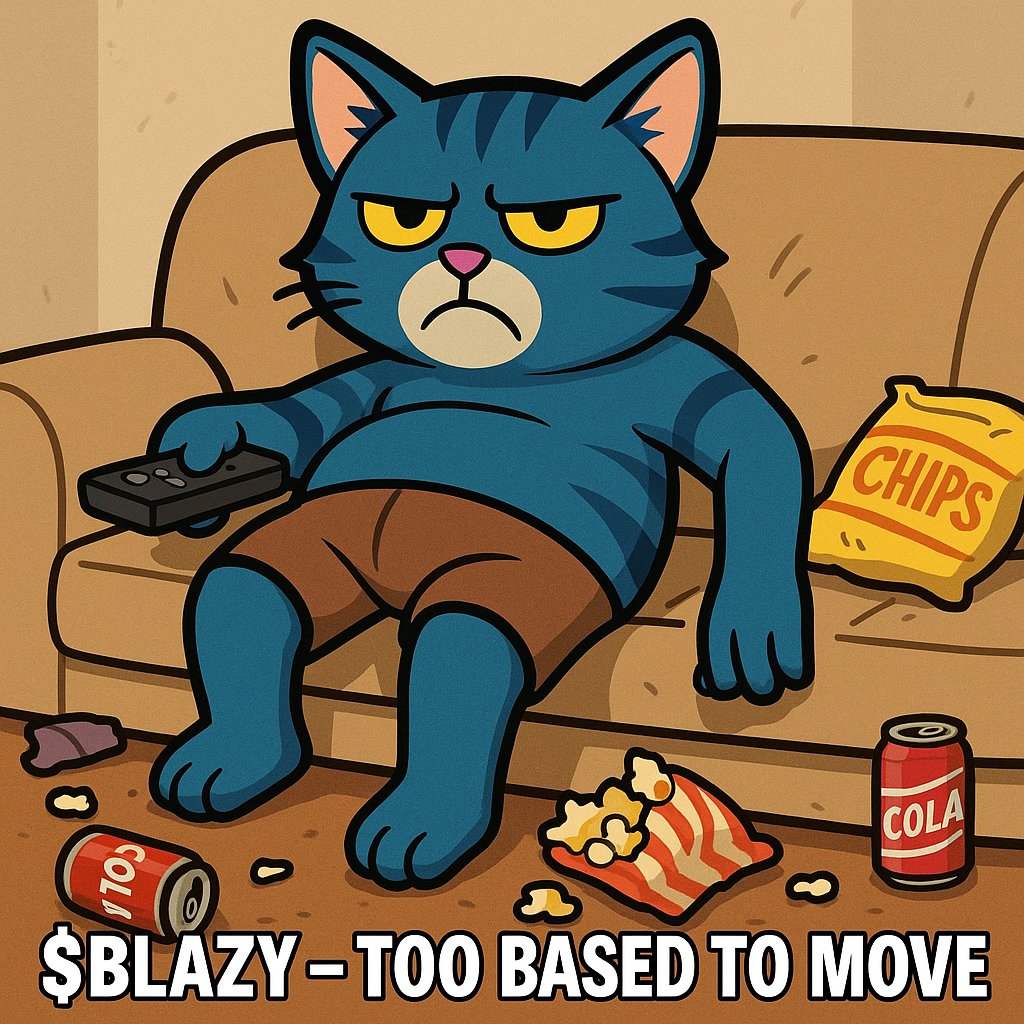 cryptodotmich's tweet photo. When you're too based to lift a paw 🛋️😾 #BLAZY $BLAZY#LazyLife #BasedCat @BasedLazyCat https://t.co/SoV2Dms4xB