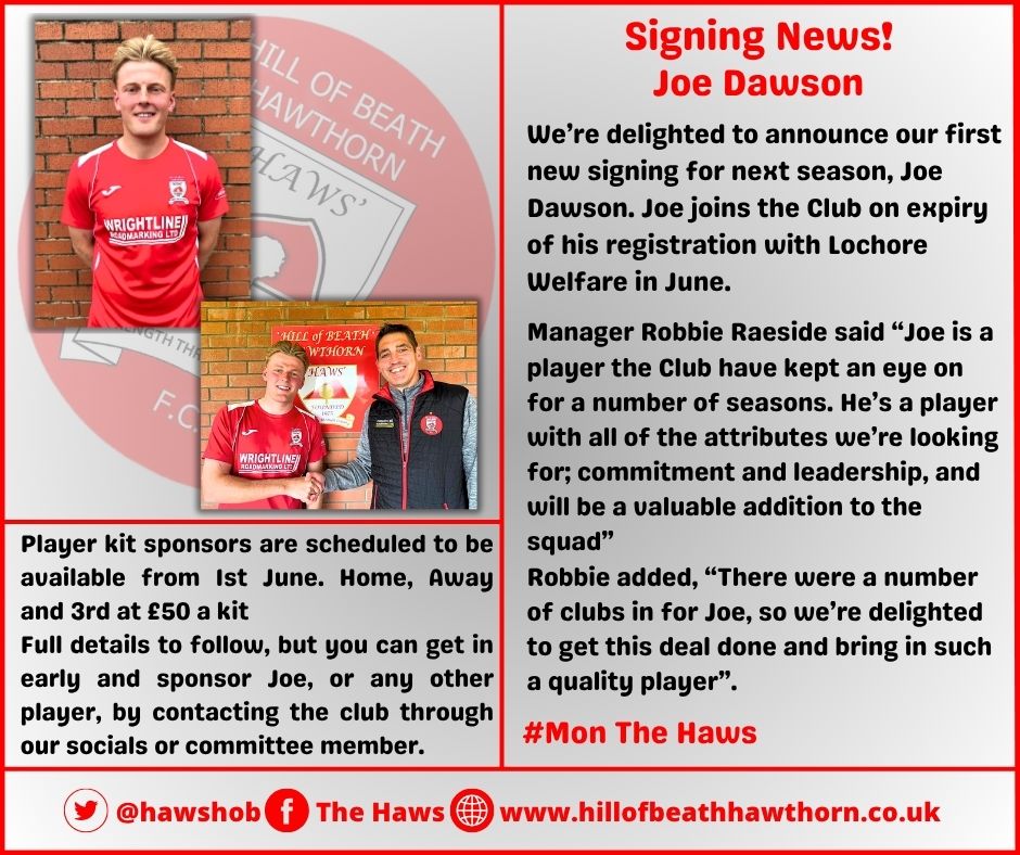 📢HAWS PLAYER SIGNING NEWS.....

Welcome to The Haws Joe Dawson.....