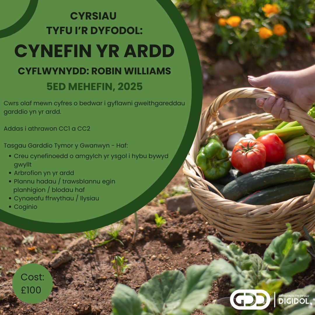 Gwasanaeth Dysgu Digidol (@dysgudigidol) on Twitter photo Wythnos i fynd... Cwrs Cynefin yr Ardd (CC1 a CC2)👨🌾 🌱
📅Dydd Iau, 5ed Mehefin
Cyflwynydd: <a href="/RobinW_Cyf/">Robin Williams Cyf</a>
Amrywiaeth o weithgareddau ac arbrofion dros dymor yr Haf yn yr ardd.
I gofrestru👉 forms.office.com/Pages/Response… Wythnos i fynd... Cwrs Cynefin yr Ardd (CC1 a CC2)👨🌾 🌱
📅Dydd Iau, 5ed Mehefin
Cyflwynydd: <a href="/RobinW_Cyf/">Robin Williams Cyf</a>
Amrywiaeth o weithgareddau ac arbrofion dros dymor yr Haf yn yr ardd.
I gofrestru👉 forms.office.com/Pages/Response…