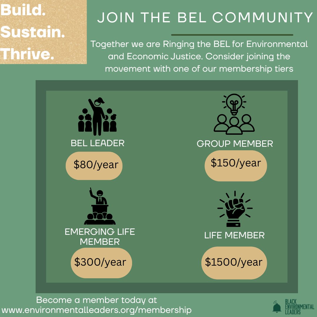 BlkEnviroLeader's tweet image. Did you know that BEL has different membership tiers? Visit our website for more information on our membership opportunities and consider joining the BEL community 💚