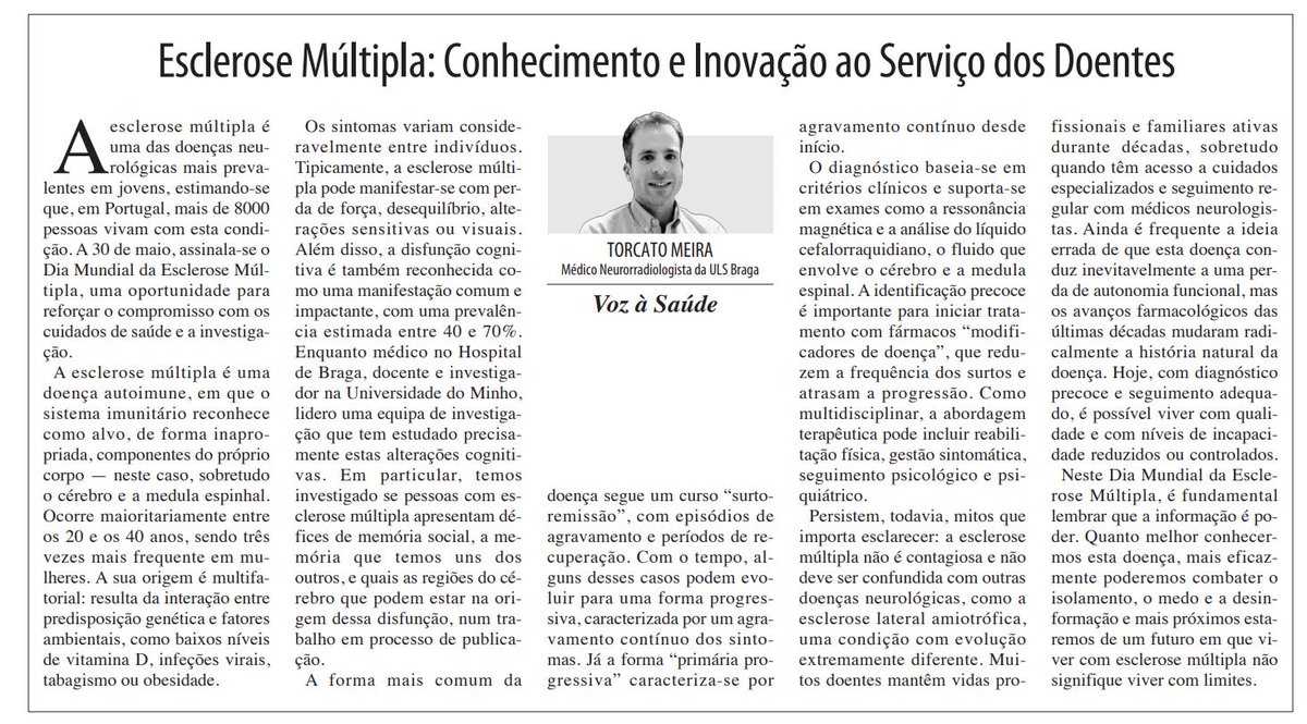 TorcatoMeira's tweet photo. A propósito do Dia Mundial da Esclerose Múltipla, que se assinalou ontem, deixo este meu texto publicado no @correiodominho. https://t.co/4U7qK6Zb05